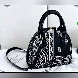 New! Black Bandana Print Western Cowgirl Dome Crossbody Purse